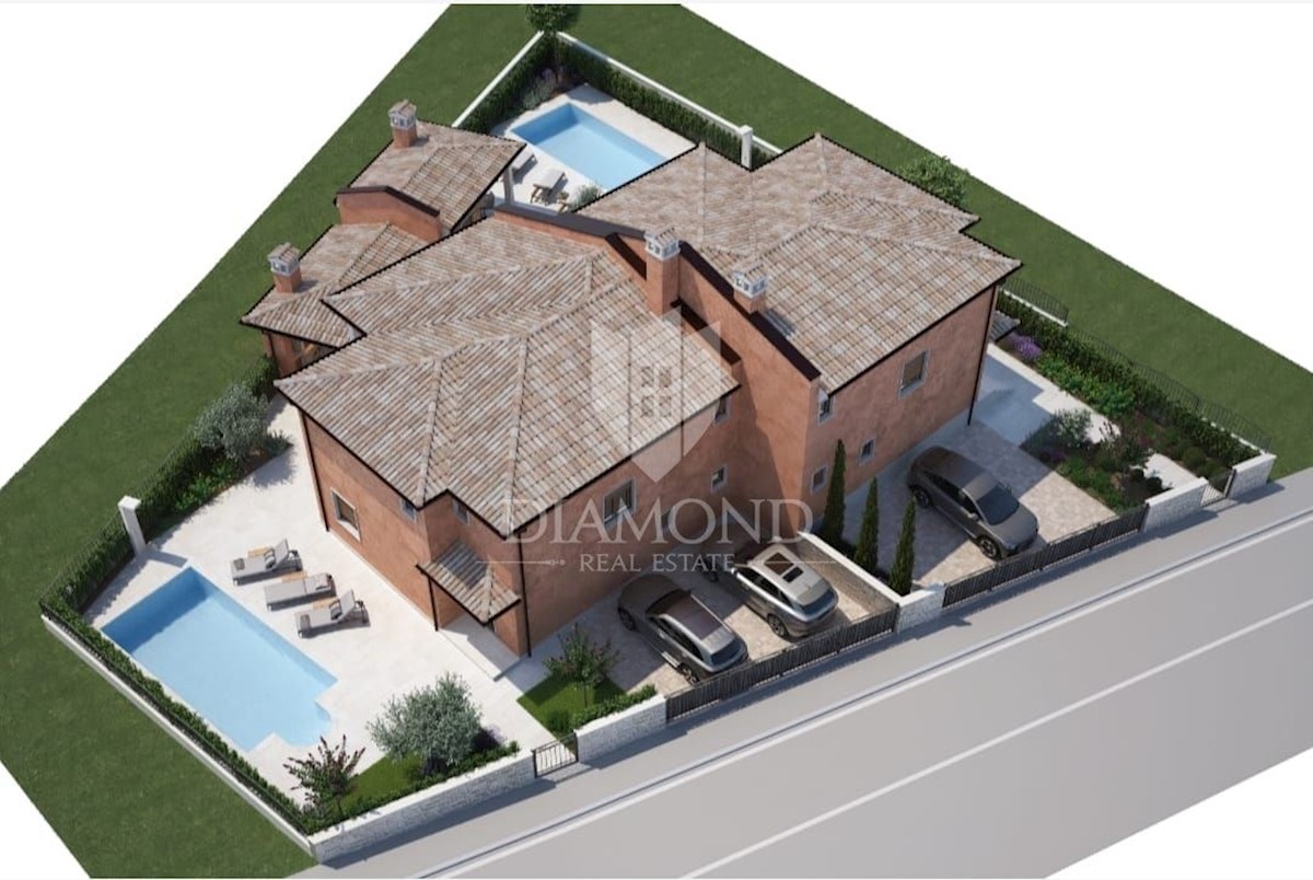 Momiano, dintorni! Casa bifamiliare con piscina in un nuovo edificio!