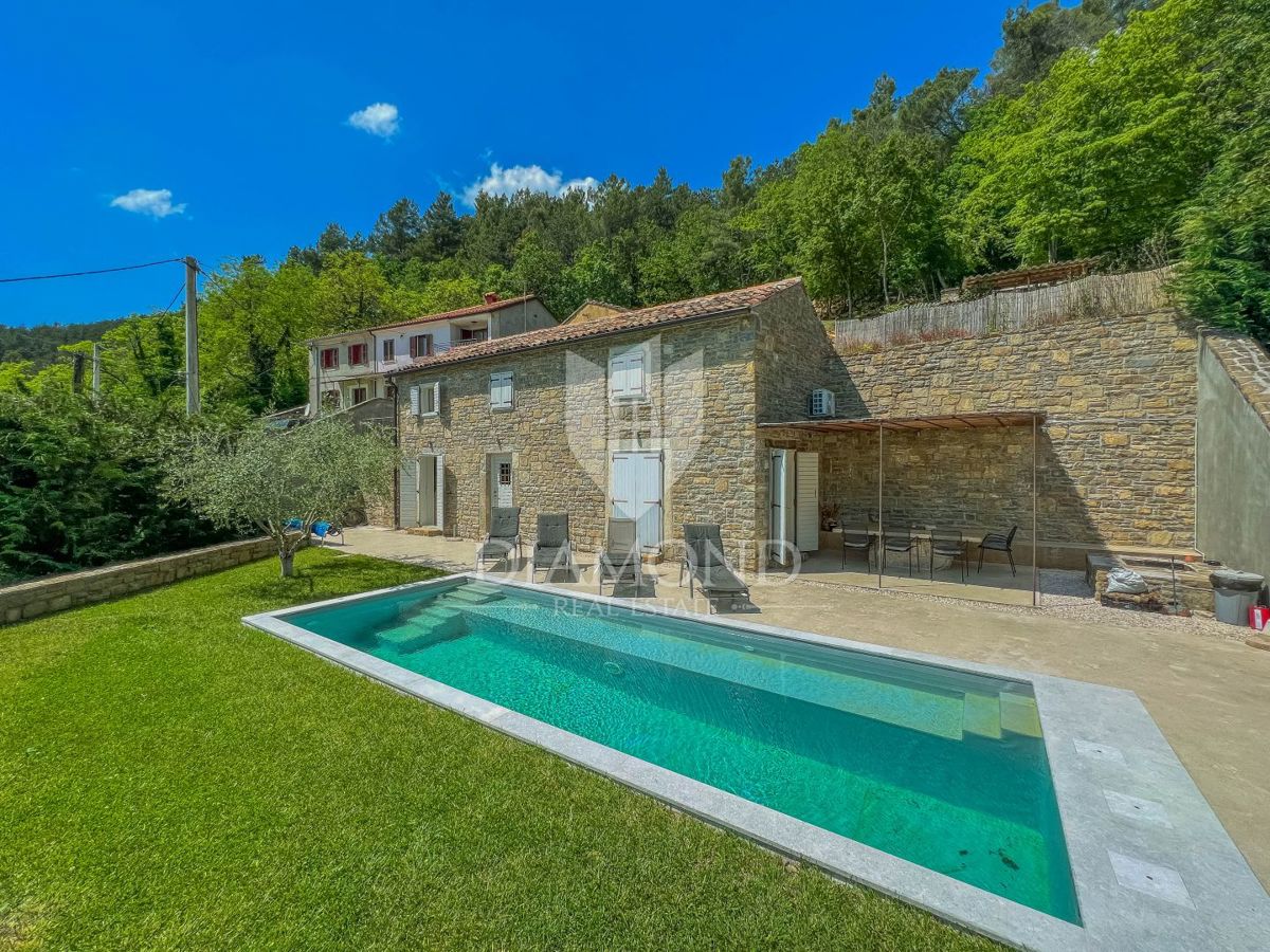 Dintorni di Oprtalj, casa in pietra di design con piscina
