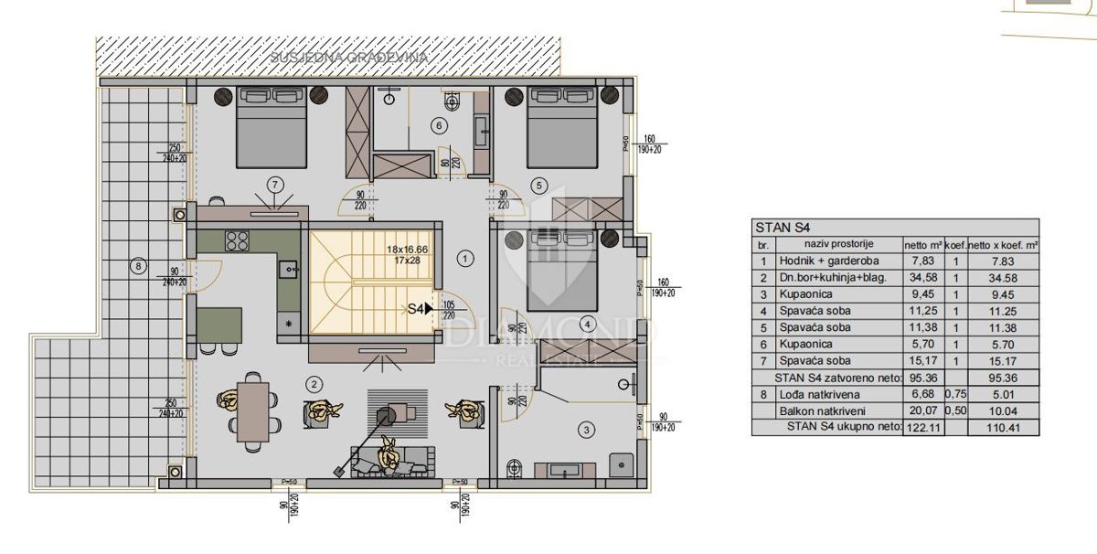 Appartamento Kaštanjer, Pula, 112m2