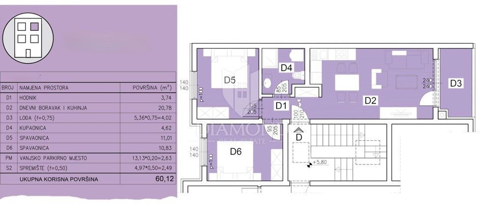 Pula Šijana, nuovo edificio 60 m², appartamento con due camere da letto, parcheggio