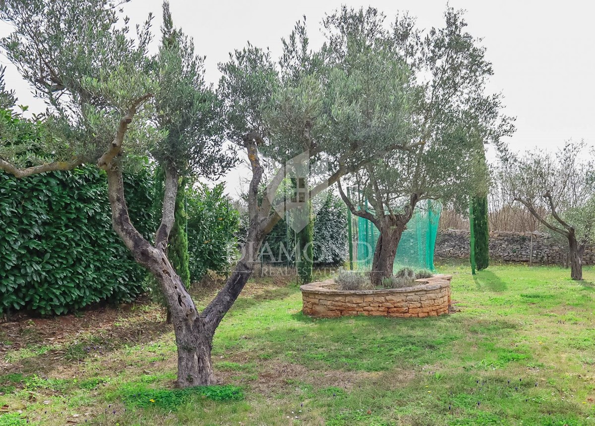 Un'imponente villa in pietra su un ampio giardino