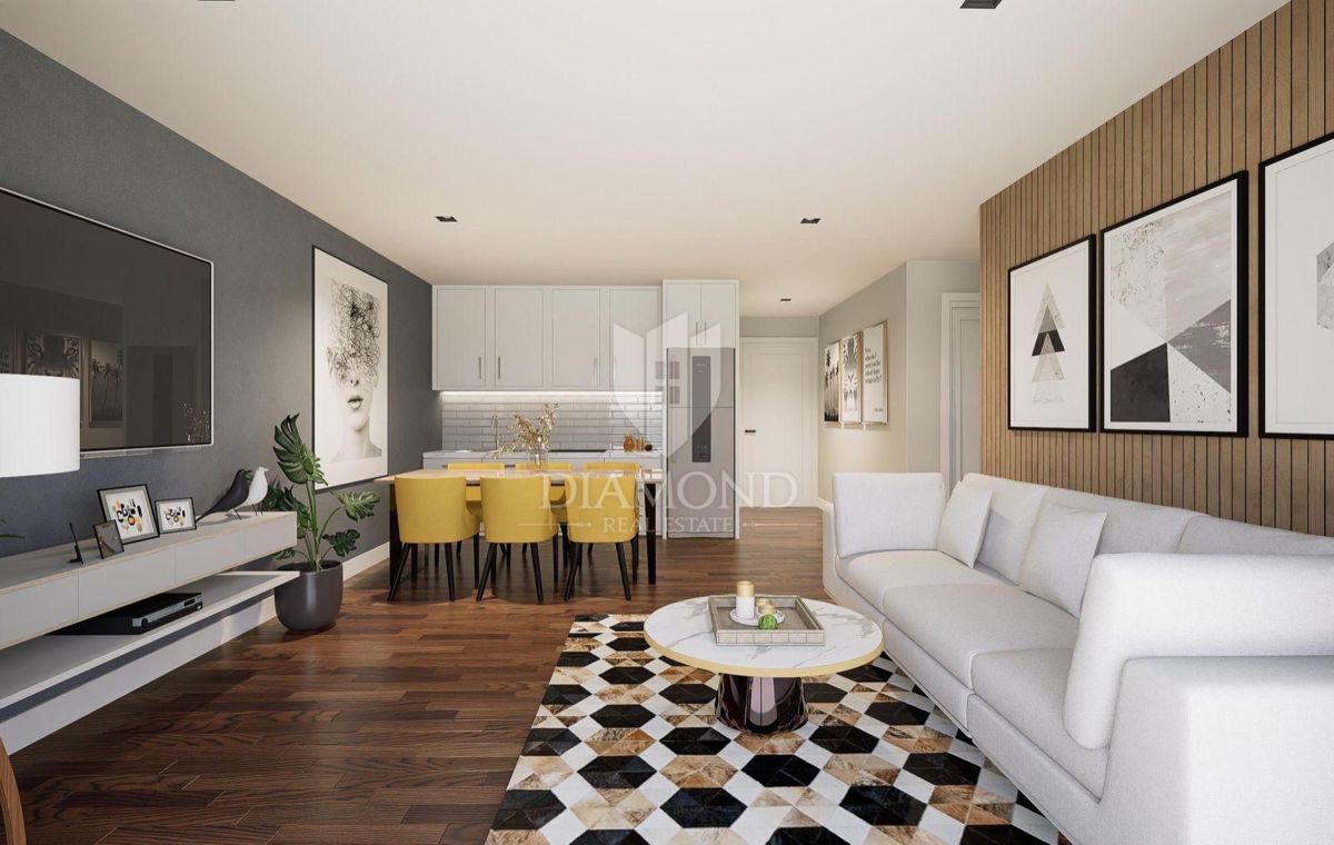 Umago, nuovo edificio! Piano terra con vista mare!