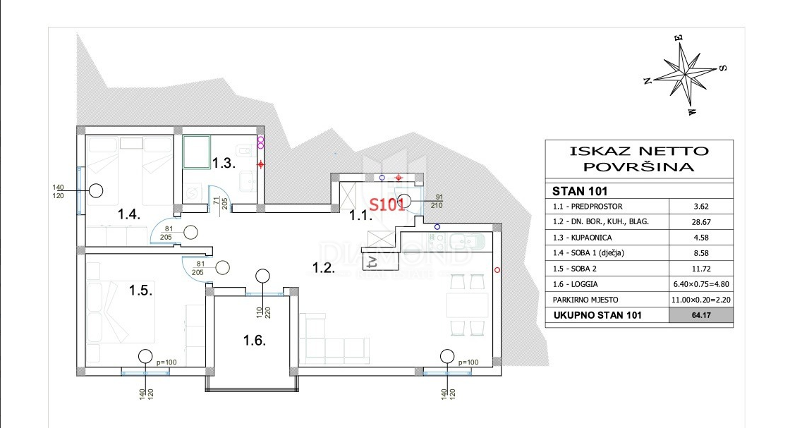 Appartamento Peroj, Vodnjan, 64,17m2