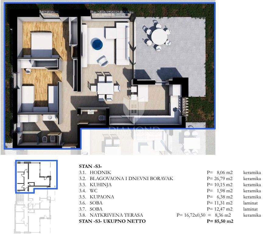Appartamento Labin, 85,50m2