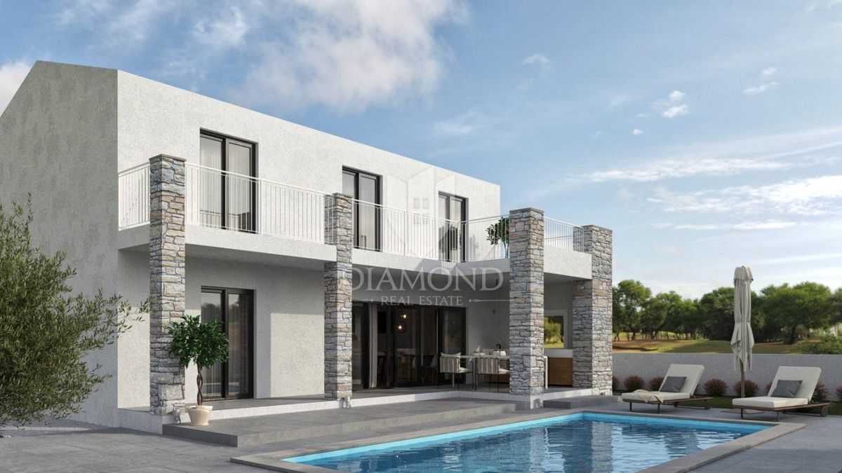 Poreč, dintorni, fantastica villa con piscina, vista mare, fase grezza