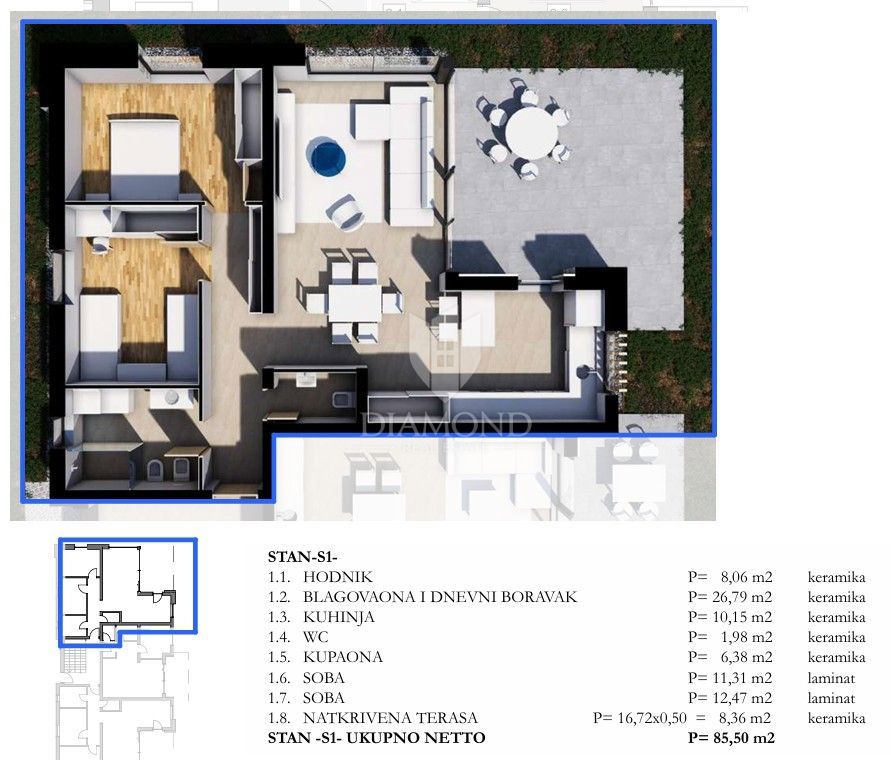 Appartamento Labin, 85,50m2