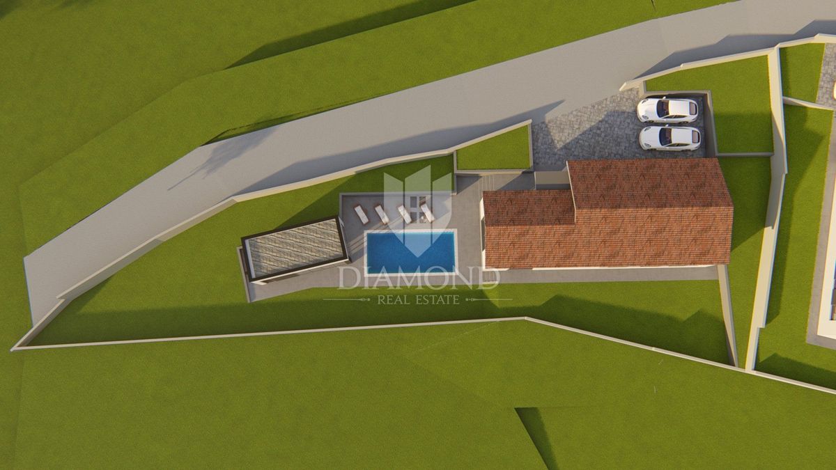 Labin, dintorni, terreno con progetto e permesso di costruzione