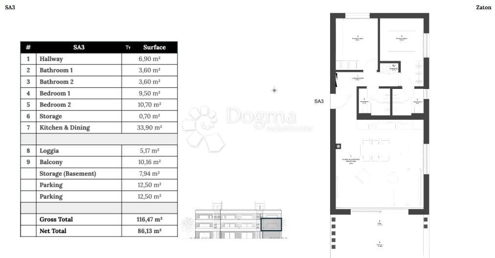 Allogio Zaton, Nin, 86,13m2