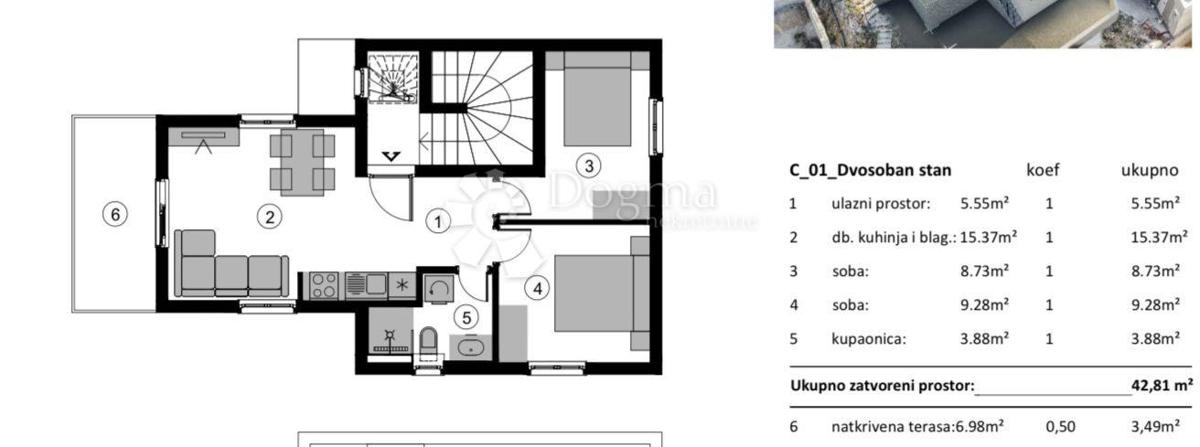 ROGOZNICA - APPARTAMENTO CON TERRAZZA SUL TETTO 2ª FILA DAL MARE