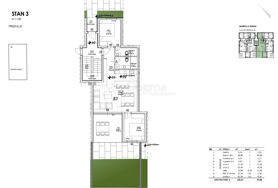 Nuovo edificio Privlaka S3 - piano terra, 120 m dal mare