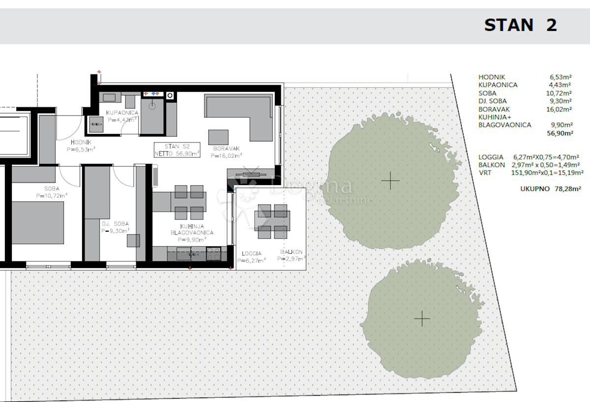 Appartamento Privlaka, 76,88m2