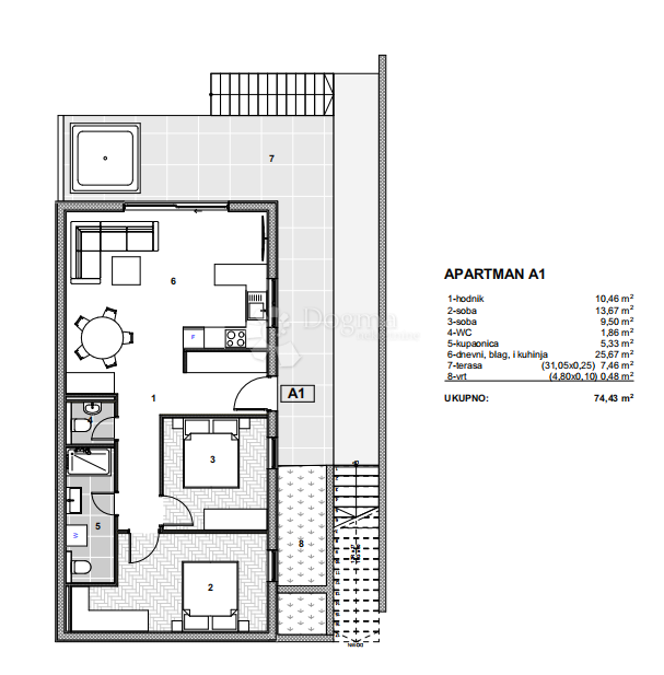 Allogio Arbanija, Trogir - Okolica, 74,43m2