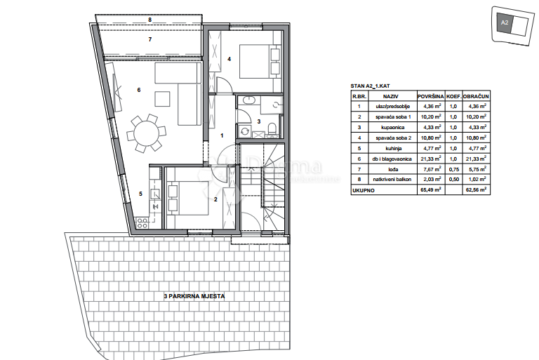 Appartamento Postira, 62,92m2