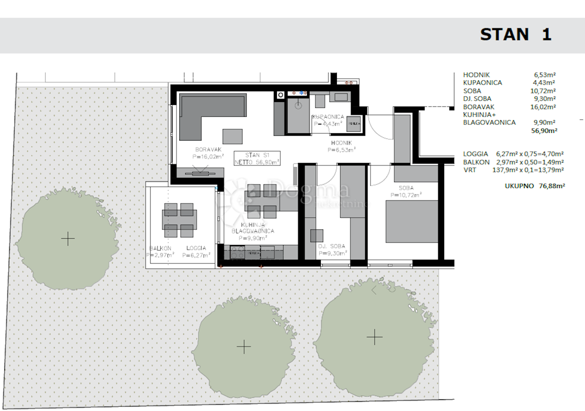 Appartamento Privlaka, 76,88m2