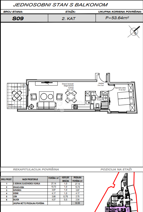 Allogio Podgora, 53,64m2