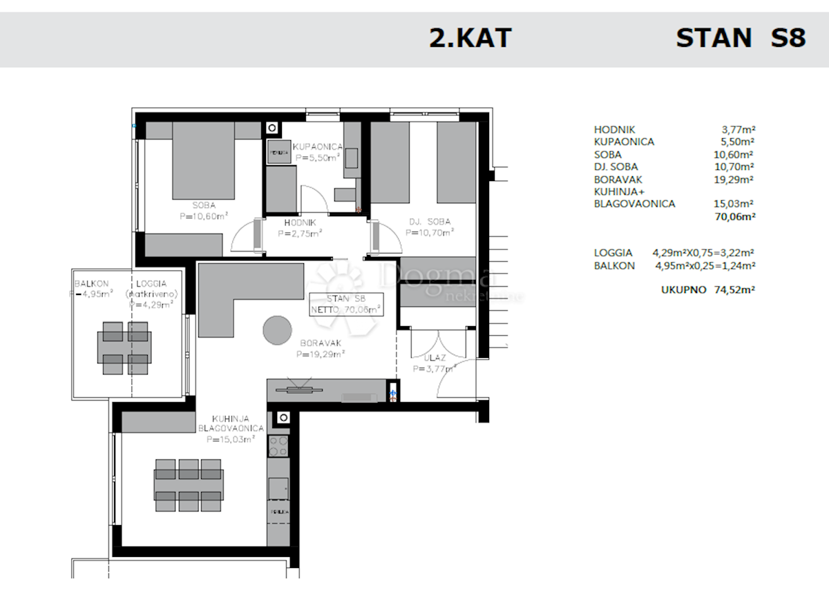 Appartamento Privlaka, 76,88m2