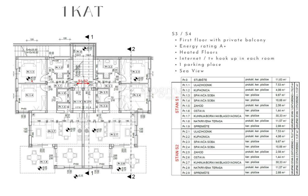 Appartamento Maslenica, Jasenice, 70,29m2