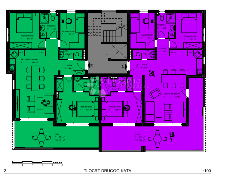 Ričine S8 2° piano 3 camere da letto + soggiorno, terrazza, nuova costruzione