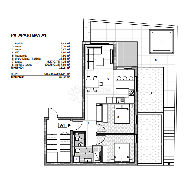 Allogio Arbanija, Trogir - Okolica, 74,92m2