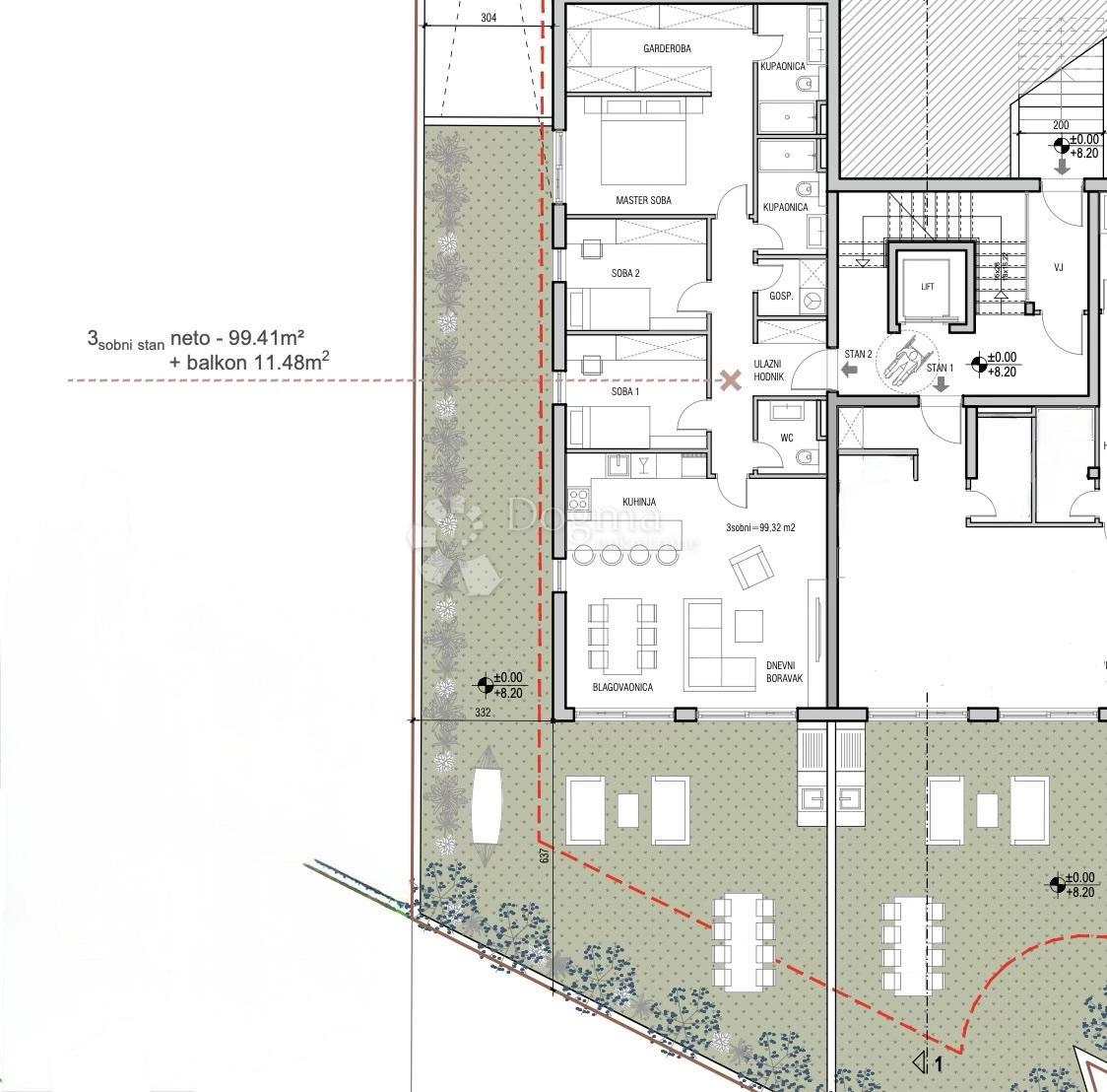 S2 – Ampio appartamento con tre camere da letto e giardino a Stobreč, a soli 300 m dal mare