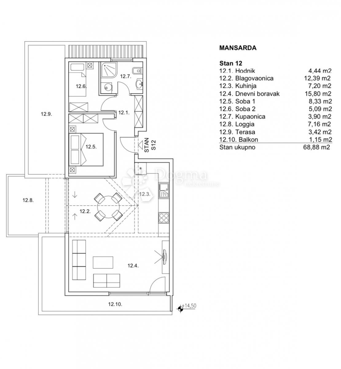 Allogio Zamet, Rijeka, 68,88m2