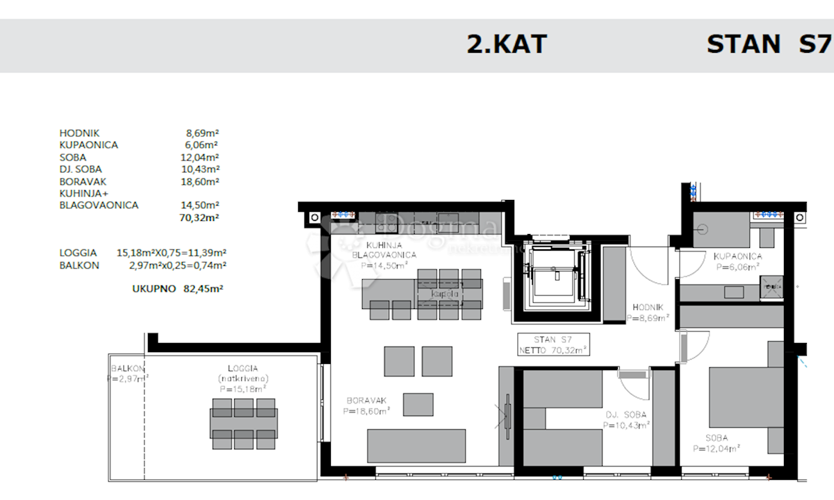 Appartamento Privlaka, 76,88m2