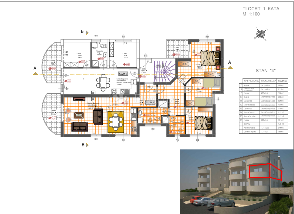 Appartamento Ražanac, 119,77m2