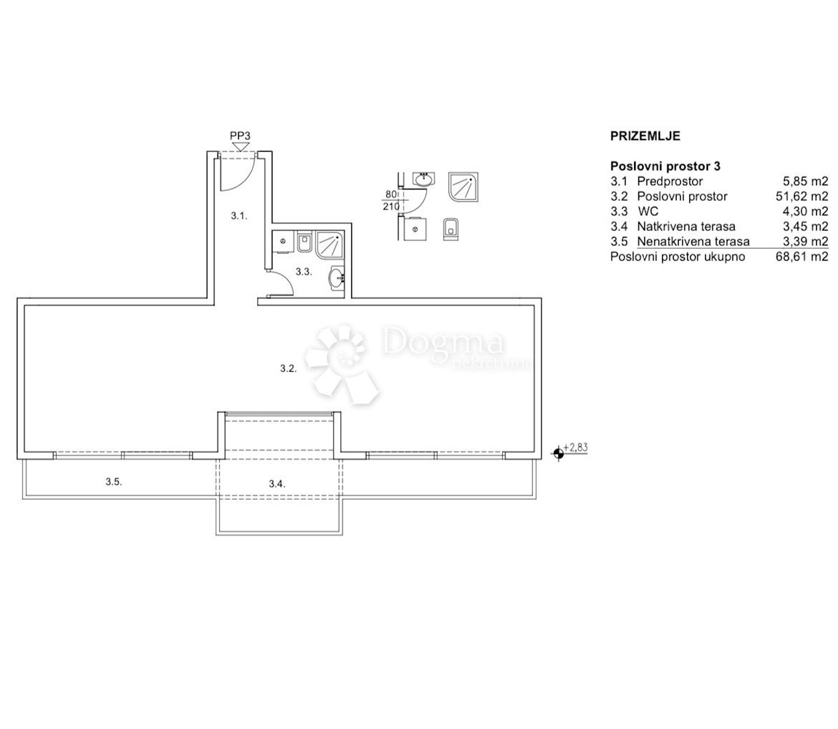 Locale commerciale Zamet, Rijeka, 68,61m2