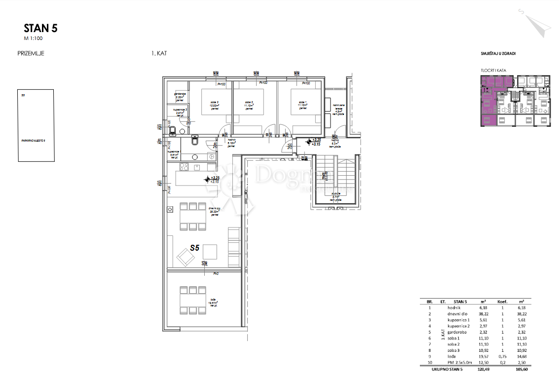 Nuovo edificio Privlaka – appartamento con tre camere da letto, a 120 m dal mare