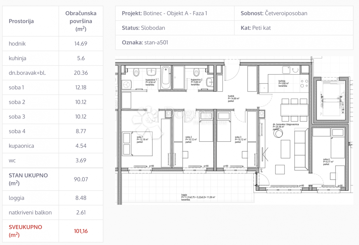 Allogio Botinec, Novi Zagreb - Zapad, 77,30m2