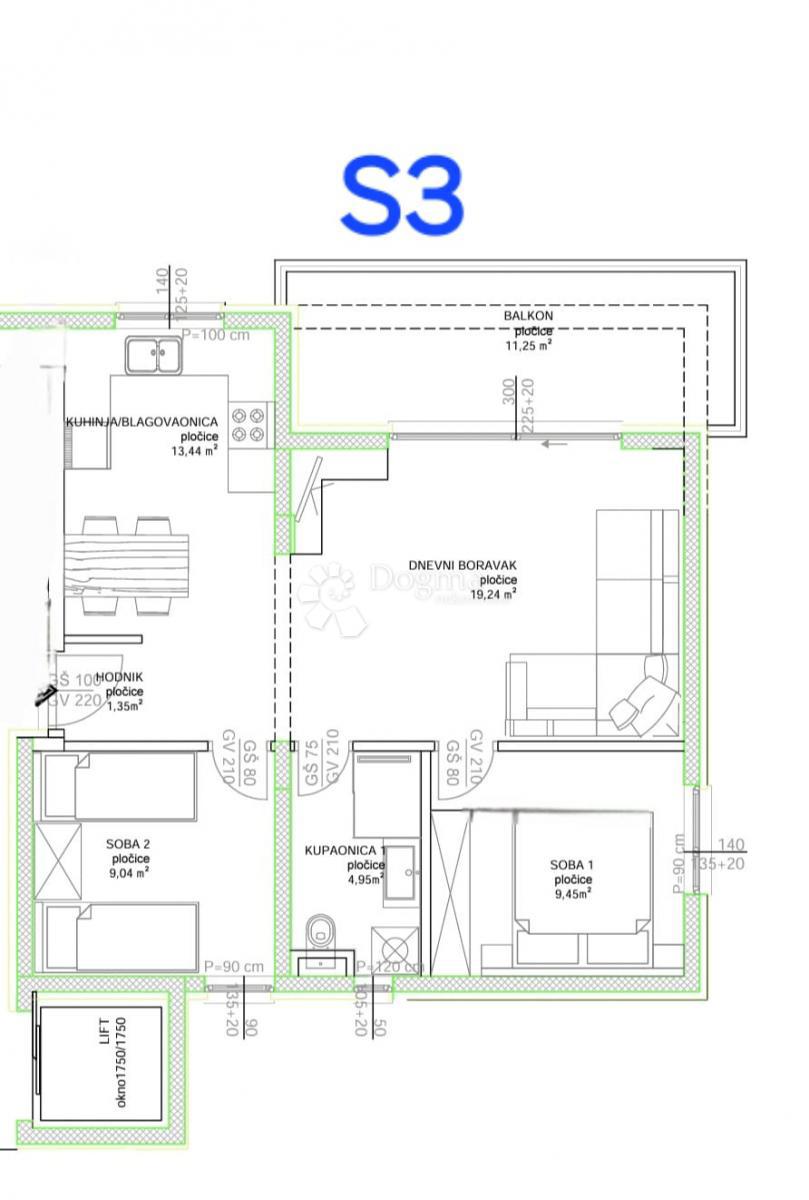 Allogio Okrug Gornji, Okrug, 57,47m2