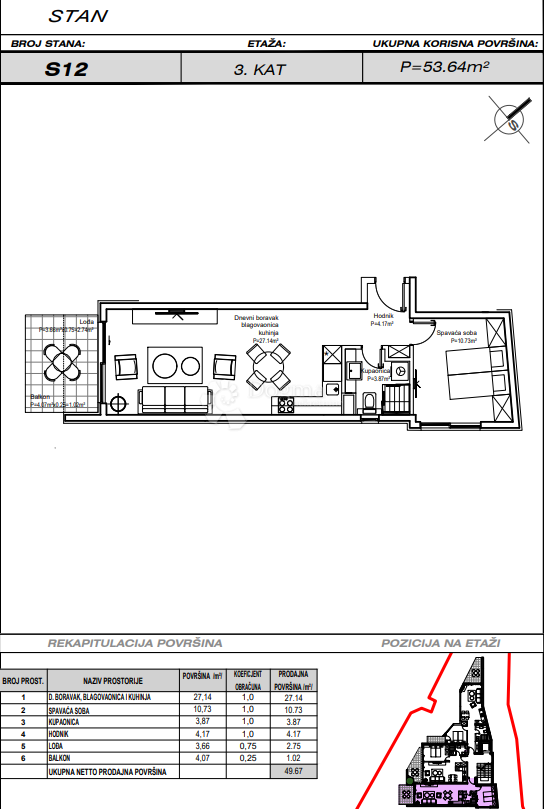 Allogio Podgora, 53,64m2