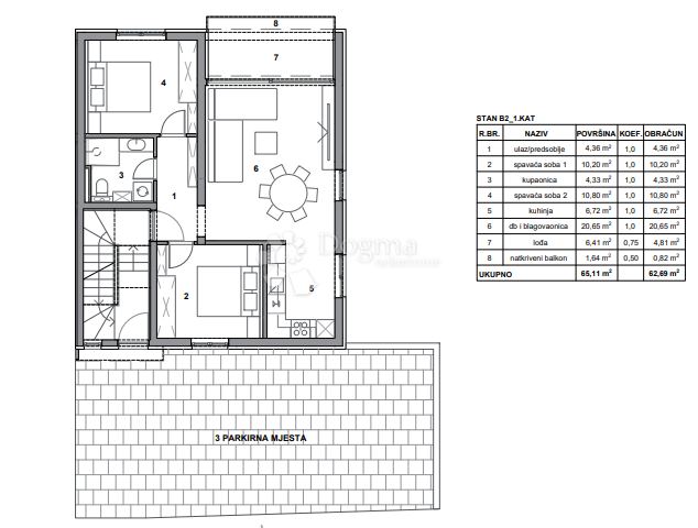 Appartamento Postira, 62,92m2