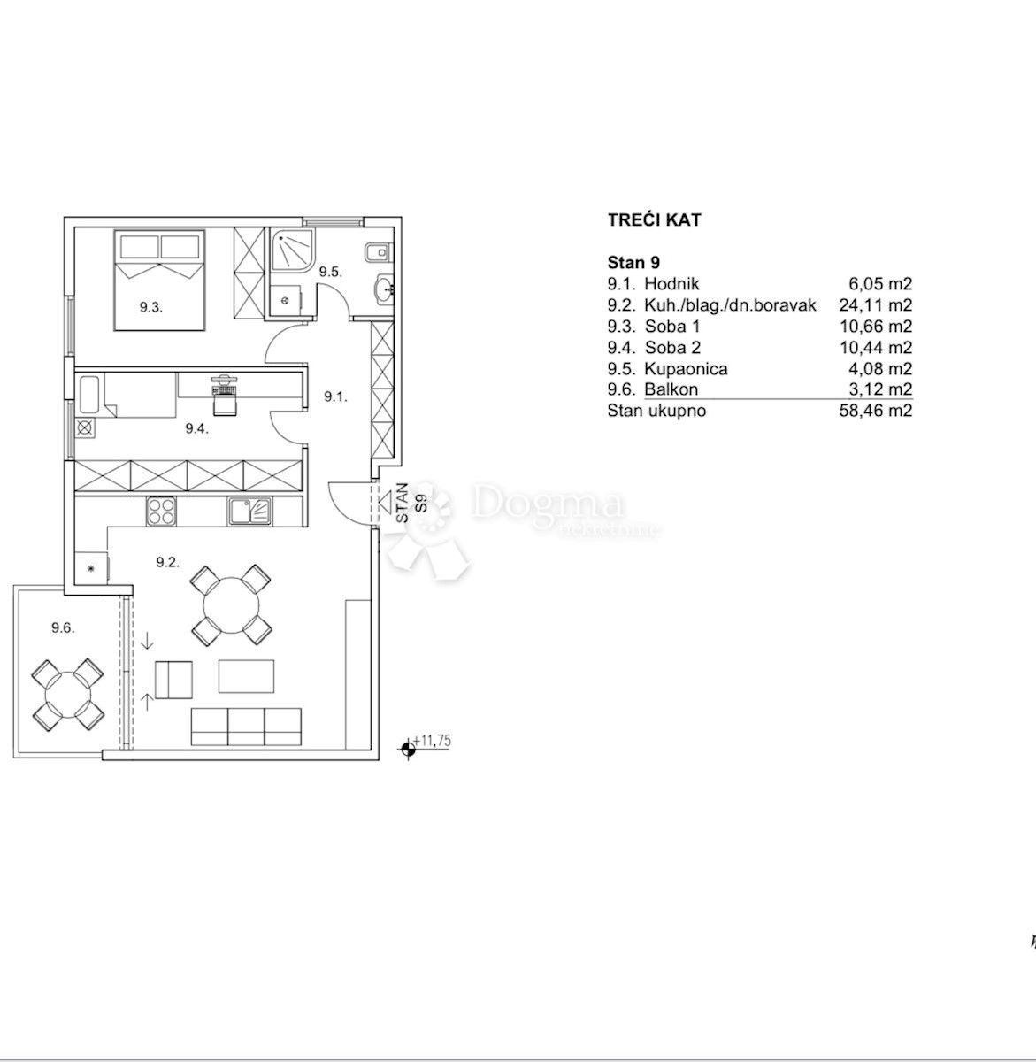 Allogio Zamet, Rijeka, 58,46m2