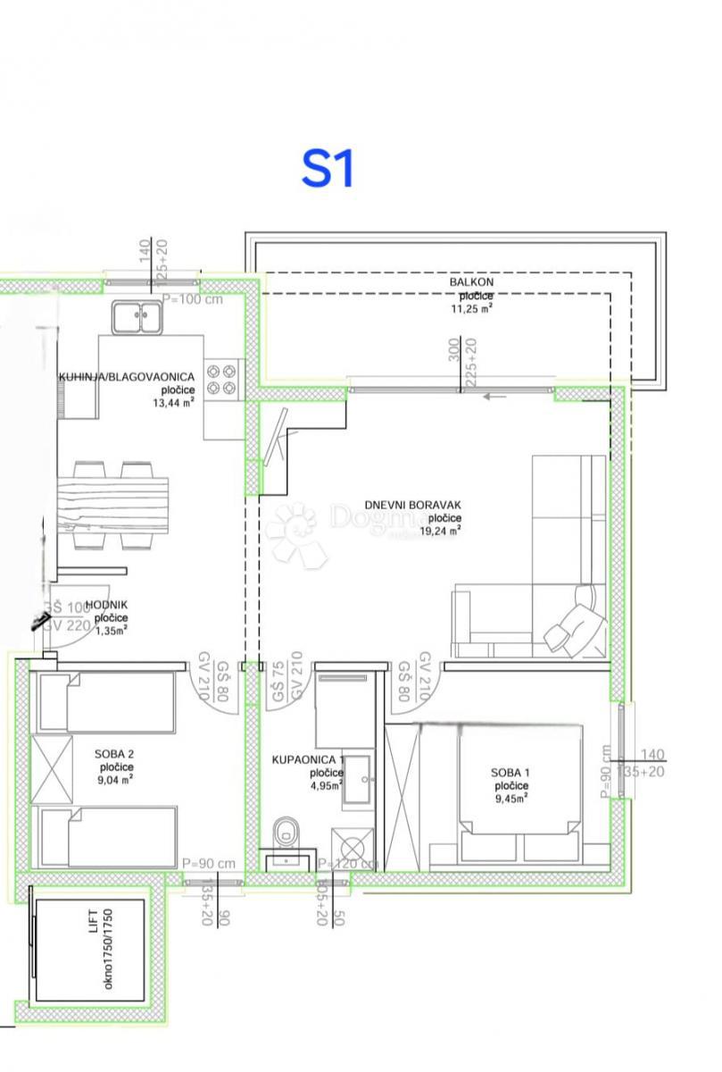 Allogio Okrug Gornji, Okrug, 57,47m2