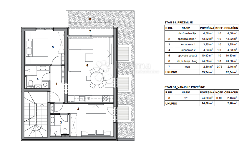Appartamento Postira, 62,92m2