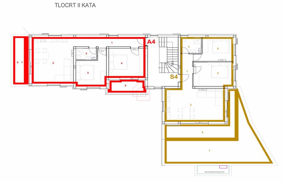 Attico S4 al secondo piano dell'edificio a Jezera con due camere da letto