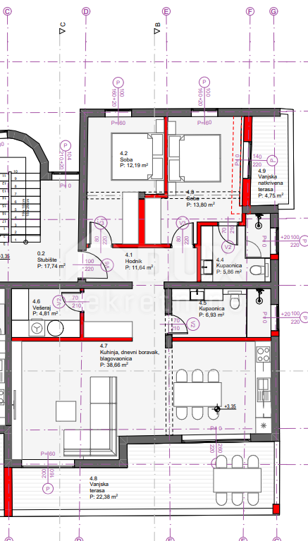 Appartamento Tribunj, 123m2