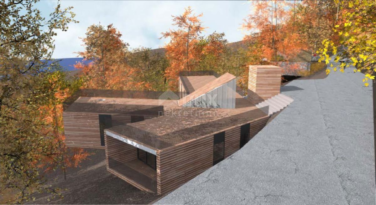 GORSKI KOTAR, FUŽINE - progetto unico nel cuore del Gorski kotar, terreno edificabile di 1197 m2 con progetto per una villa, opportunità di investimento!
