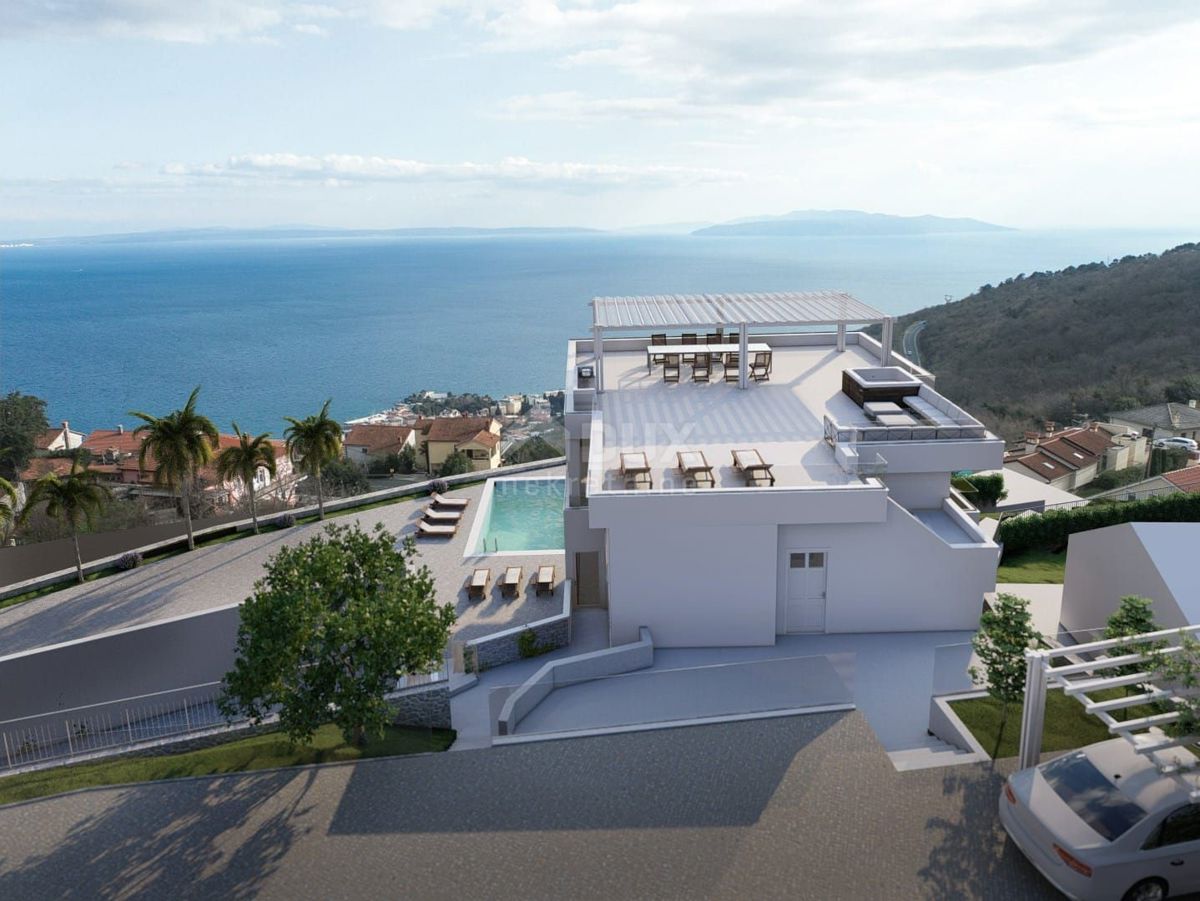 OPATIJA, BREGI - appartamento al piano terra 70m2 con vista panoramica sul mare e piscina + giardino 150m2