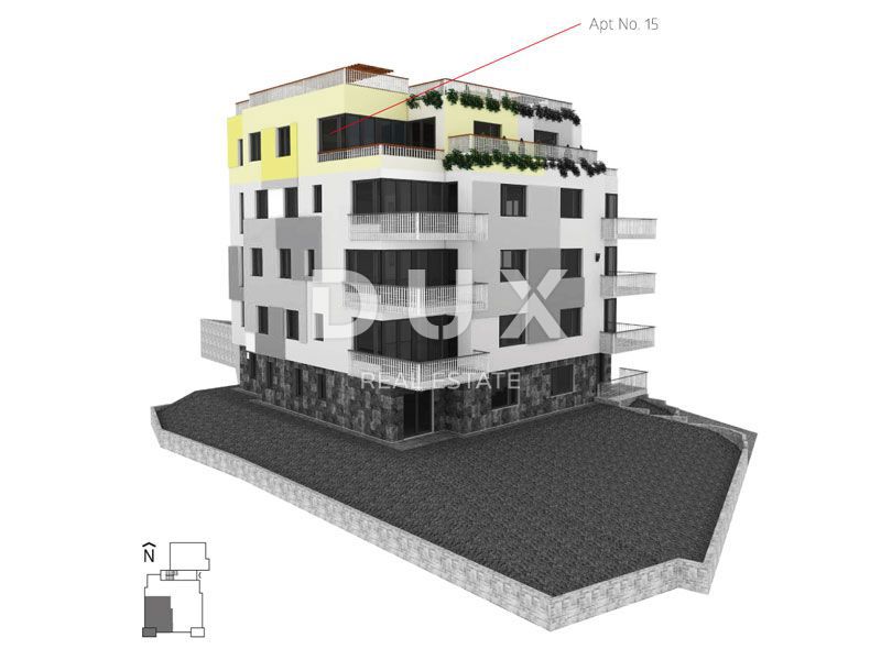 OPATIJA, CENTRO - nuova costruzione, appartamento più grande nel centro di Opatija con terrazza sul tetto e vista panoramica sul mare, garage, terrazza