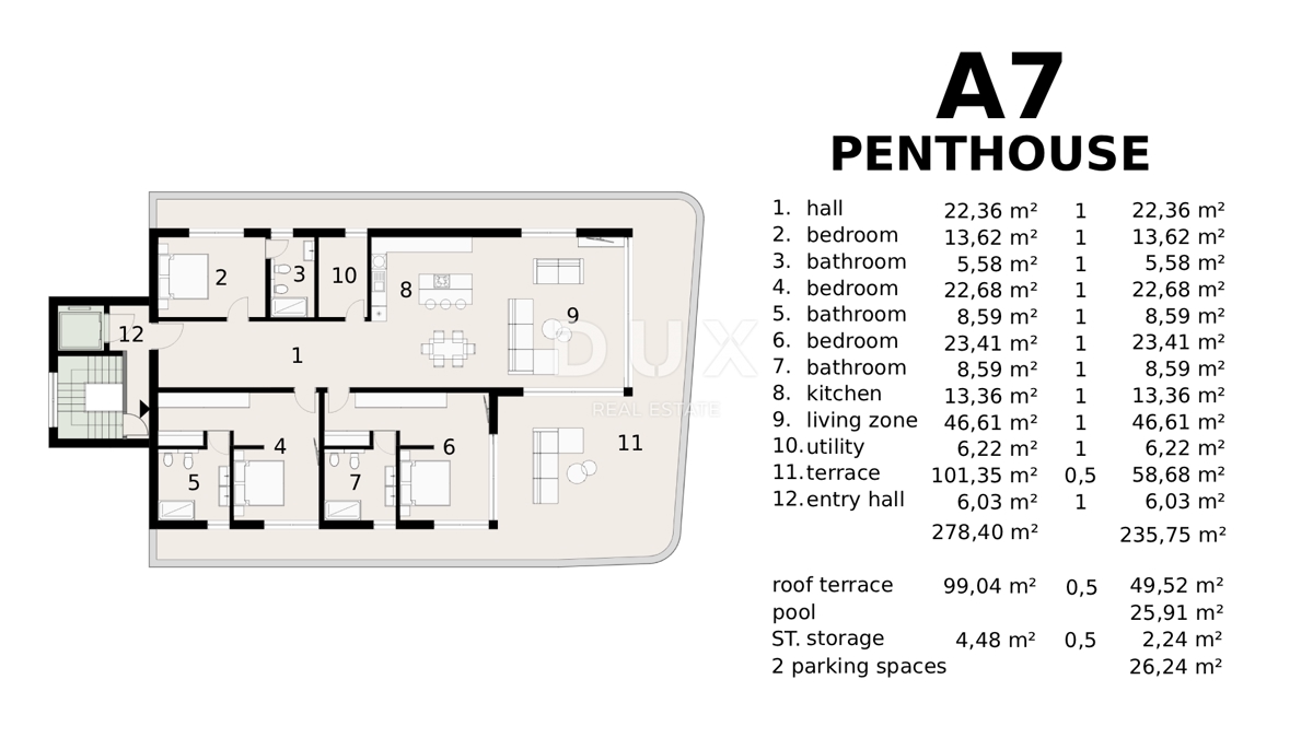 OPATIJA, IČIĆI - Attico con terrazza sul tetto e piscina privata