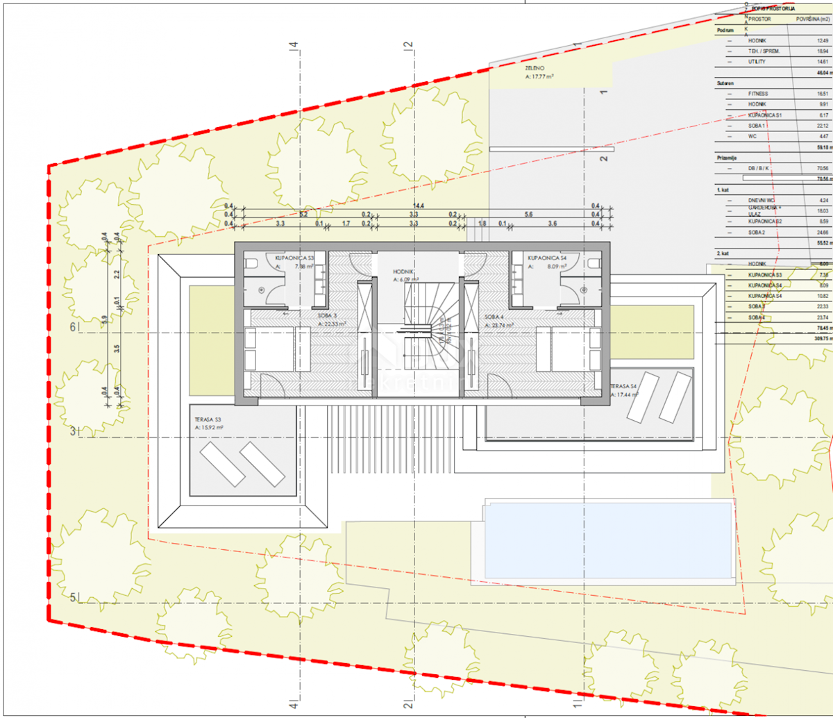 OPATIJA, CENTRO - terreno 921m2, nel centro di Opatija con permesso di costruzione per una villa con piscina, vista panoramica sul mare