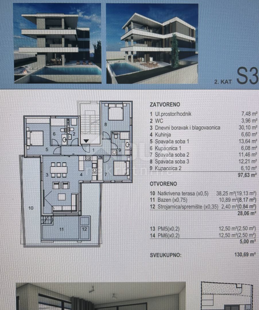 PAG, NOVALJA - Attico con piscina, S3, Z2