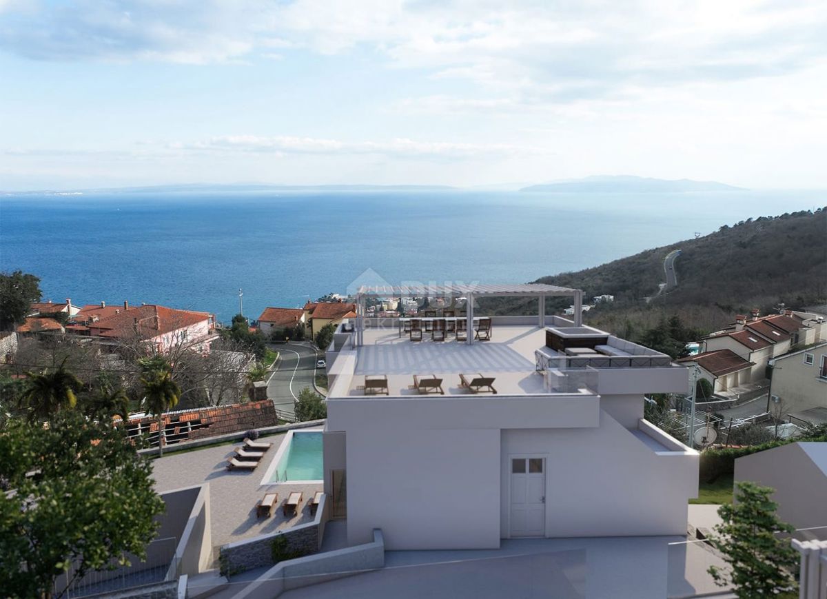 OPATIJA, BREGI - attico 100m2 con vista panoramica sul mare e piscina + terrazza sul tetto 