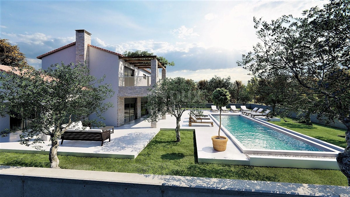 ISTRIA, KAŠTELIR - Progetto di una bella villa in pietra con vista mare