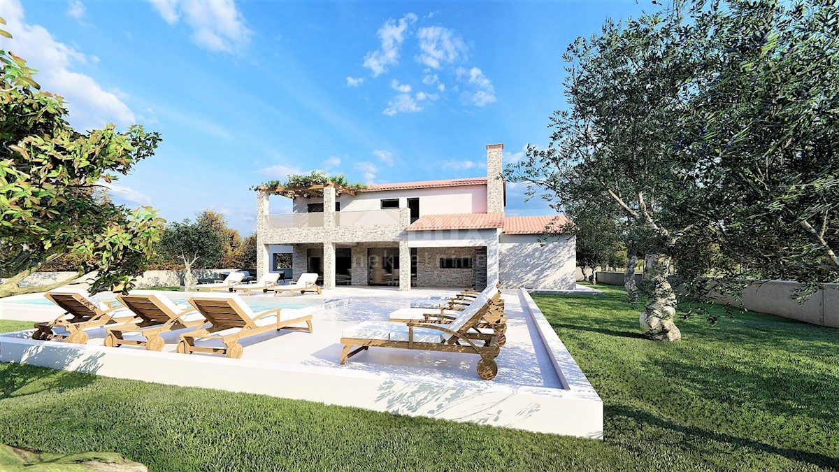 ISTRIA, KAŠTELIR - Progetto di una bella villa in pietra con vista mare