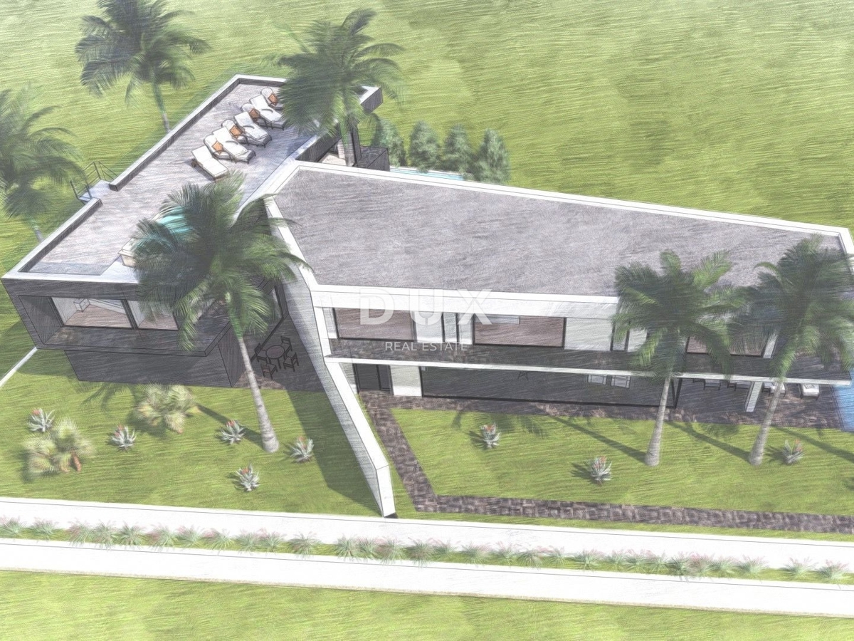 RIJEKA, KOSTRENA - terreno con progetto, seconda fila al mare, per ville bifamiliari con piscina