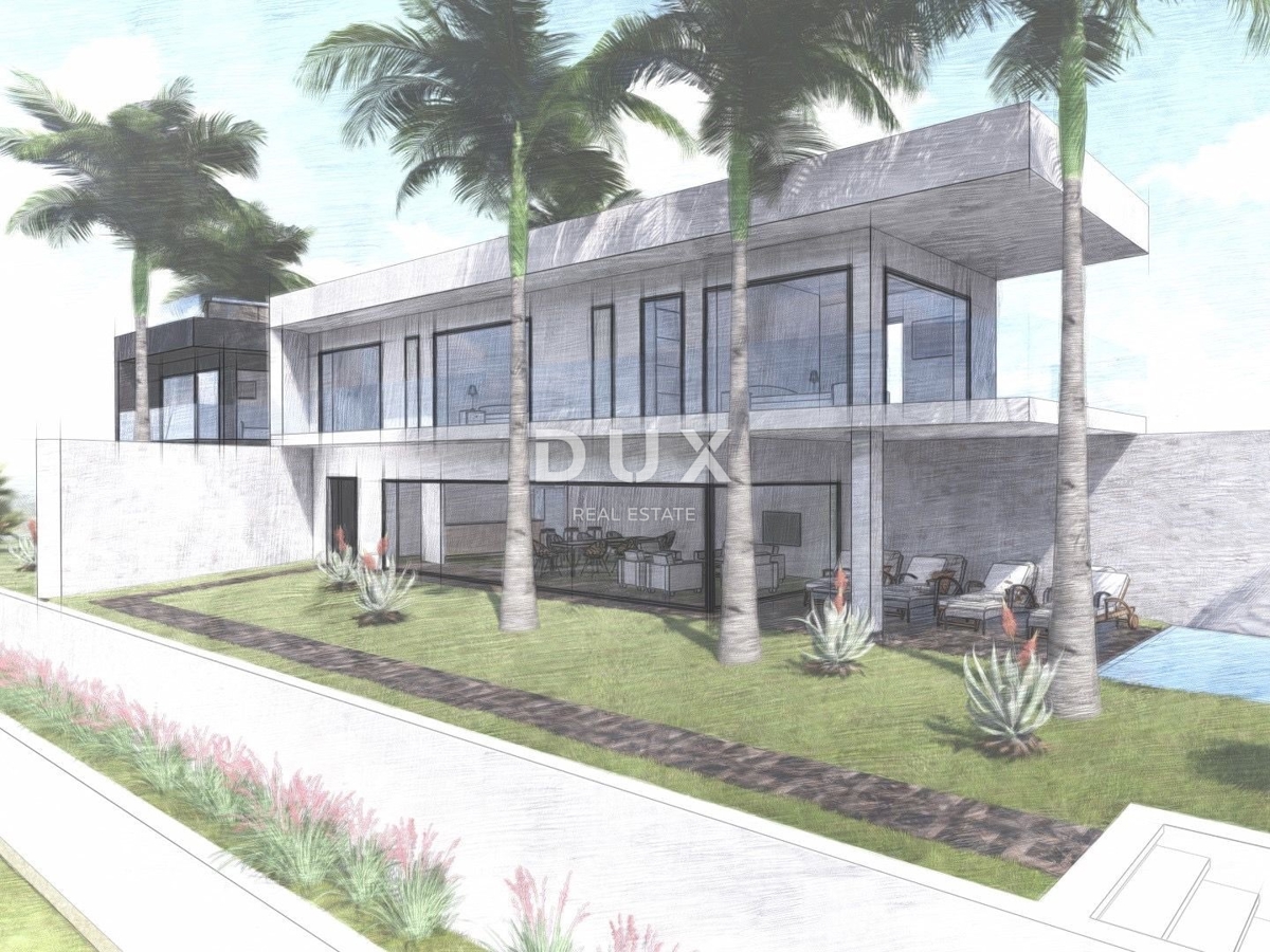 RIJEKA, KOSTRENA - terreno con progetto, seconda fila al mare, per ville bifamiliari con piscina