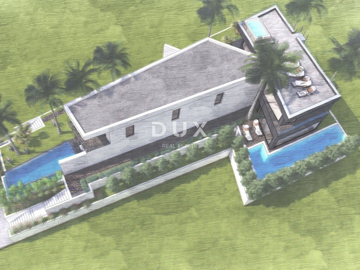 RIJEKA, KOSTRENA - terreno con progetto, seconda fila al mare, per ville bifamiliari con piscina